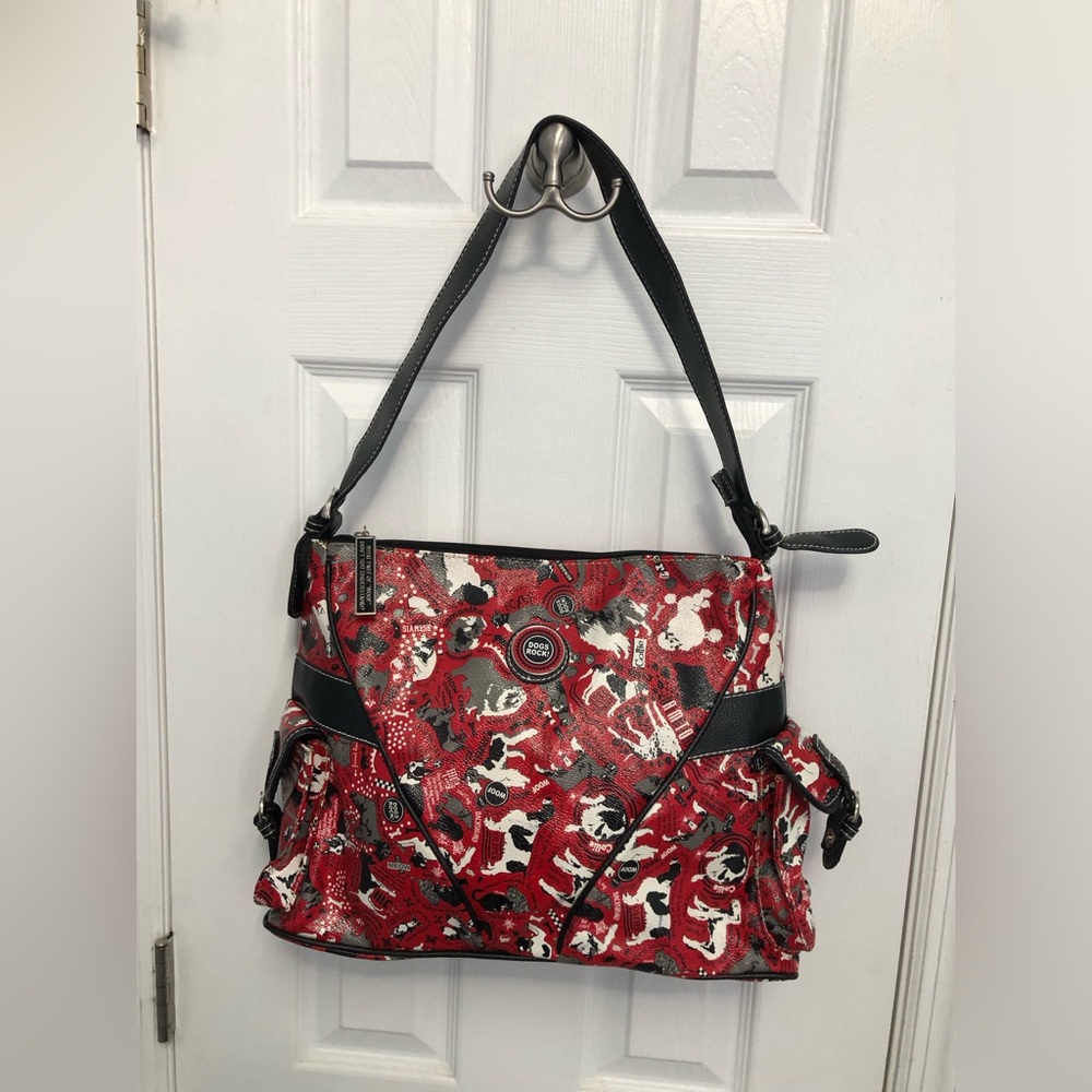 SYDNEY LOVE Faux Leather Shoulder Bag Dogs Rock Red Black Travel Resort